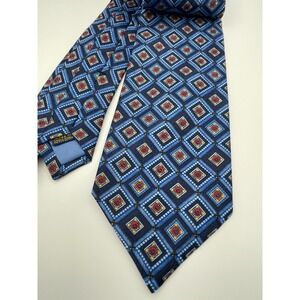 RICHEL Mens Silk Necktie Blue Geometric Pattern Luxury Formal Business